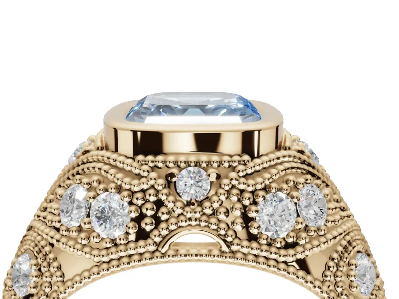 Asscher Cut Vintage Bezel Engagement Ring Setting for a Fancy Blue Lab-Grown Diamond | Yellow Gold