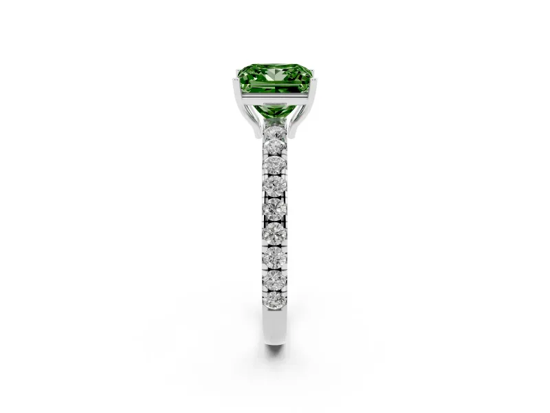 Princess Cut Pave Engagement Ring Setting for a Fancy Green Lab-Grown Diamond | Shared Prong Band | Platinum