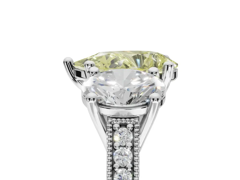 Pear-Shaped Vintage Three Stone Engagement Ring Setting for a Fancy Yellow Lab-Grown Diamond | White Gold