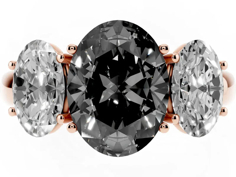 Oval Three Stone Engagement Ring Setting for a Black Center | Matching Side Stones | Rose Gold