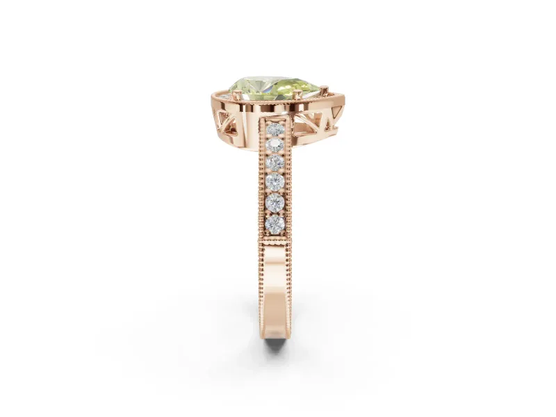 Pear-Shaped Milgrain Halo Engagement Ring Setting for a Fancy Yellow Lab-Grown Diamond | Wide Pavé Band | Rose Gold