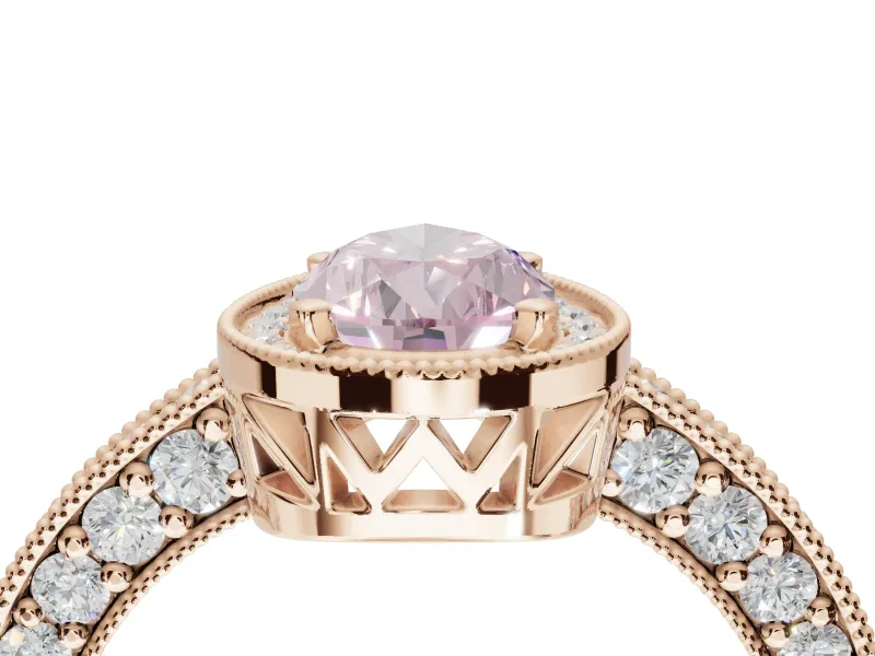 Pear-Shaped Milgrain Halo Engagement Ring Setting for a Fancy Pink Lab-Grown Diamond | Wide Pavé Band | Rose Gold