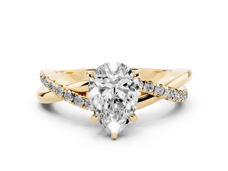 Pear Cut Diamond Twisted Pavé Band Ring Set in Yellow gold with Prong Setting