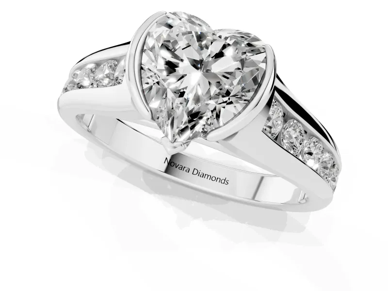 Heart-Shaped Half Bezel Solitaire Engagement Ring Setting | Graduated Channel Band | Platinum