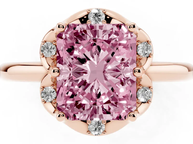 Radiant Cut Petal Halo Engagement Ring Setting for a Fancy Pink Lab-Grown Diamond | Rose Gold