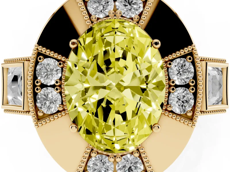Oval Milgrain Sectioned Halo Engagement Ring Setting for a Fancy Yellow Lab-Grown Diamond | Yellow Gold