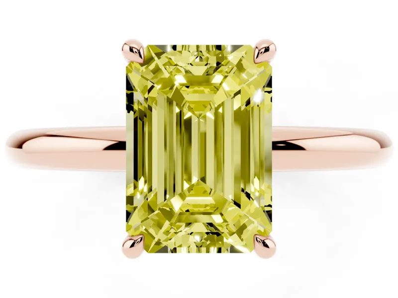 Emerald Cut Hidden Halo Ring Setting for a Fancy Yellow Lab-Grown Diamond | Rose Gold