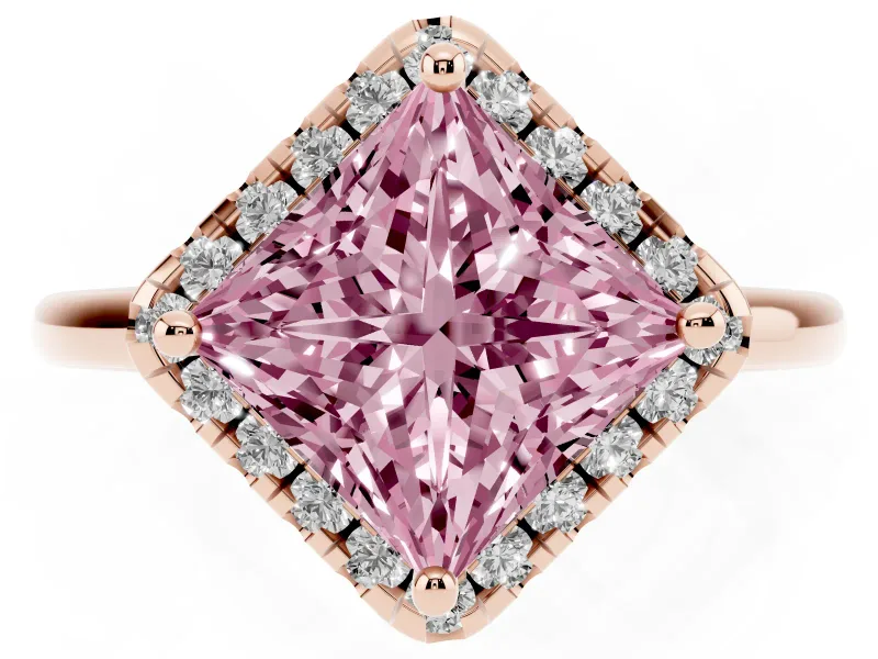 Princess Cut Halo Engagement Ring Setting for a Fancy Pink Lab-Grown Diamond | Plain Polished Band | Rose Gold