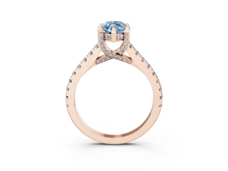 Marquise Hidden Halo Pave Engagement Ring Setting for a Fancy Blue Lab-Grown Diamond | Claw Prongs | Rose Gold