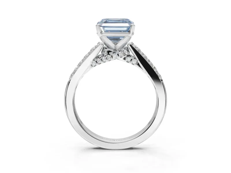 Asscher Cut Pavé Engagement Ring Setting for a Fancy Blue Lab-Grown Diamond | Crossover Gallery | Sterling Silver