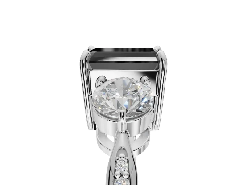 Fancy Black Emerald Cut Lab-Grown Diamond Three-Stone Ring Set in Sterling Silver with Channel-Set Band and Prong Setting