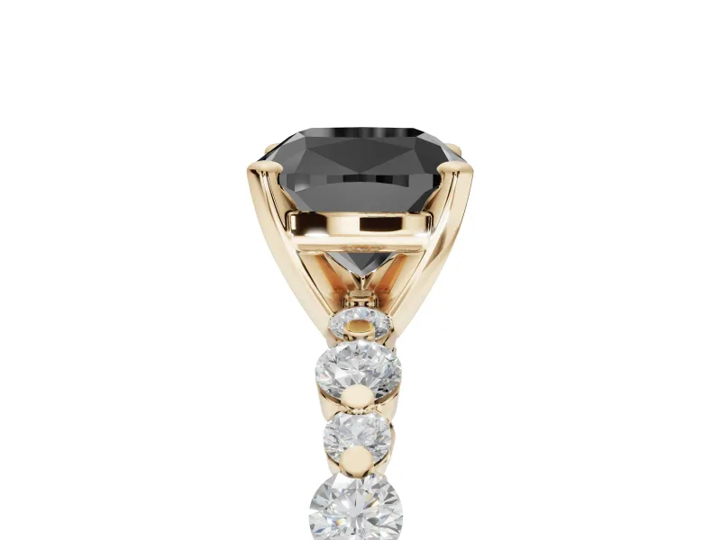 Cushion Cut Pavé Engagement Ring Setting for a Black Center | Alternating Accents | Yellow Gold
