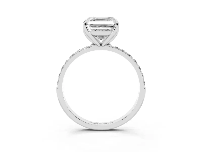 Asscher Cut Pave Solitaire Engagement Ring Setting | Fine Line Pave Band | White Gold