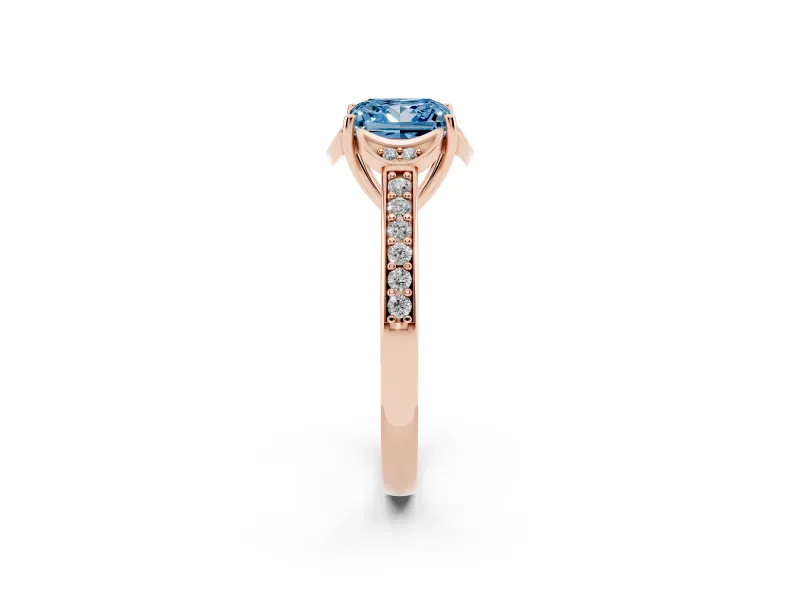 Princess Cut Floral Pavé Engagement Ring Setting for a Fancy Blue Lab-Grown Diamond | Rose Gold