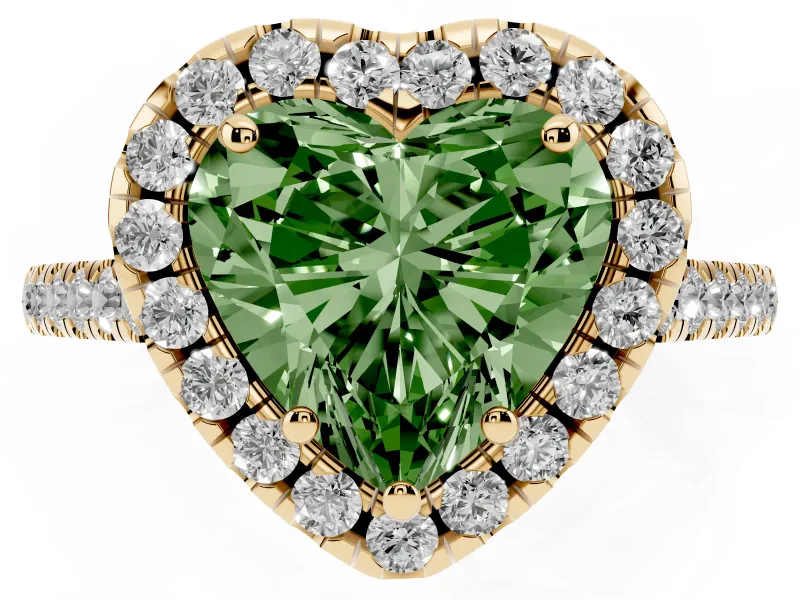 Heart-Shaped Raised Halo Engagement Ring Setting for a Fancy Green Lab-Grown Diamond | Yellow Gold