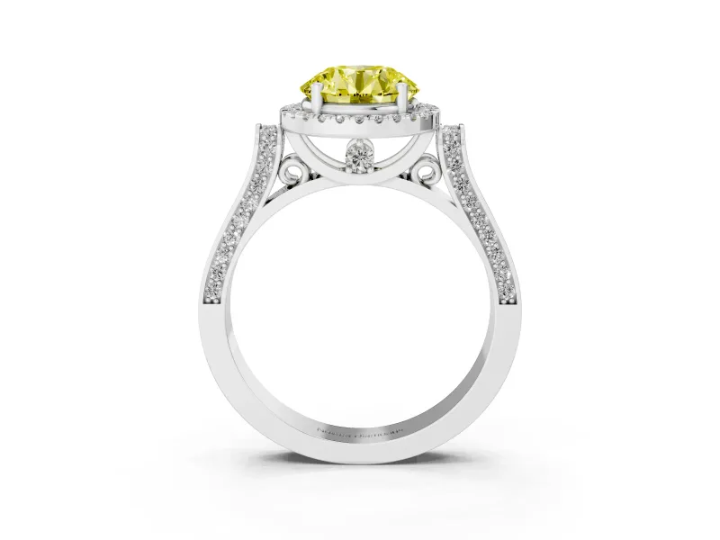 Round Halo Engagement Ring Setting for a Fancy Yellow Lab-Grown Diamond | Pavé Panel Shoulders | Sterling Silver