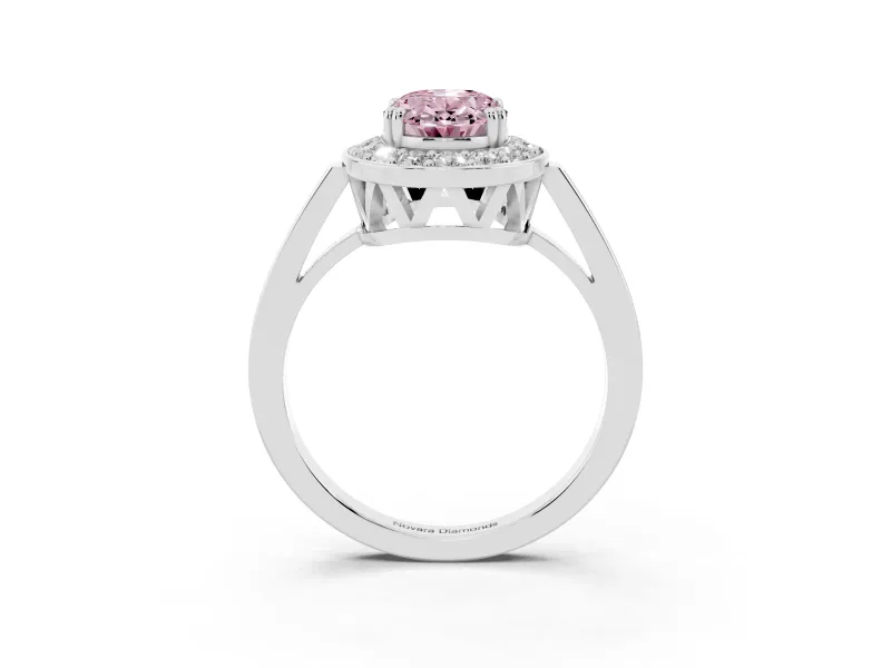 Oval Halo Engagement Ring Setting for a Fancy Pink Lab-Grown Diamond | Polished Halo Rim | Sterling Silver