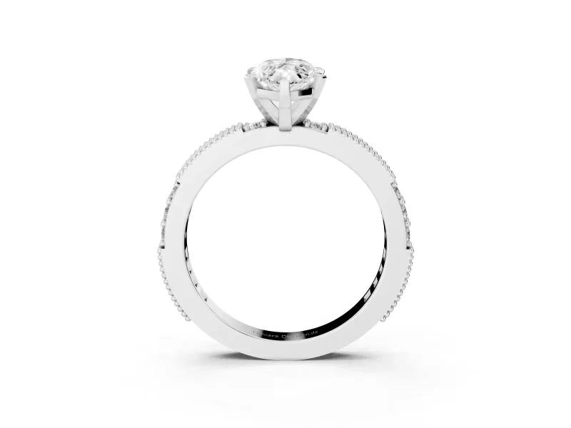 Marquise Vintage Pavé Solitaire Engagement Ring Setting | Milgrain Edges | White Gold
