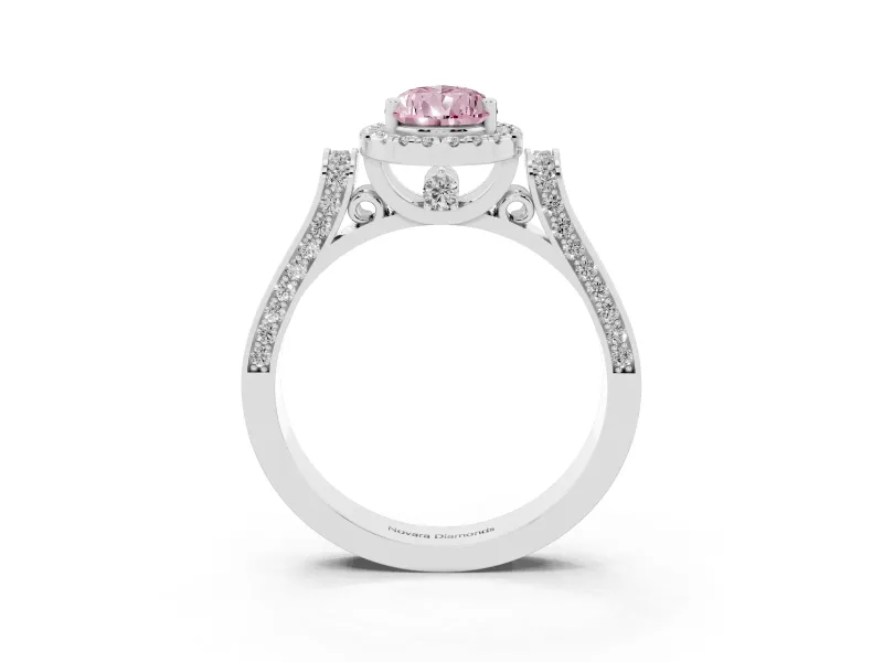 Pear-Shaped Halo Engagement Ring Setting for a Fancy Pink Lab-Grown Diamond | Pavé Panel Shoulders | White Gold