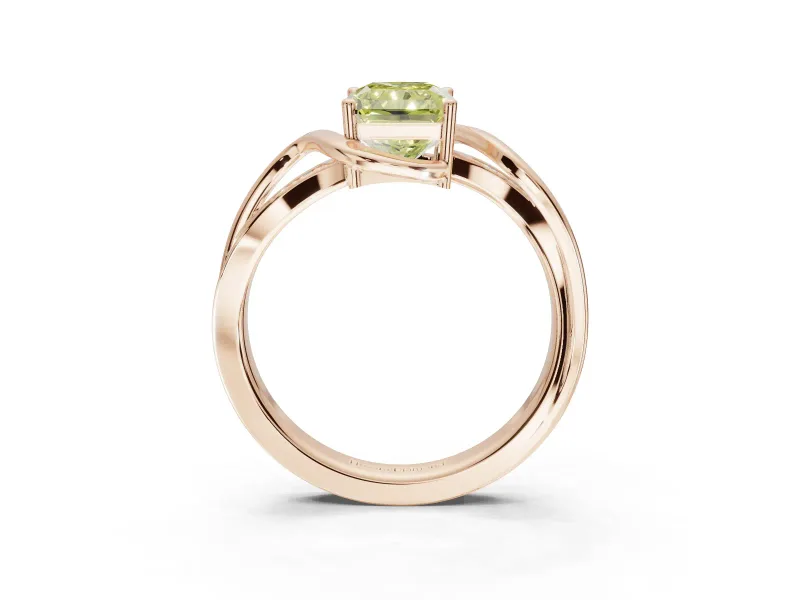 Radiant Cut Bypass Solitaire Engagement Ring Setting for a Fancy Yellow Lab-Grown Diamond | Pavé Strands | Rose Gold