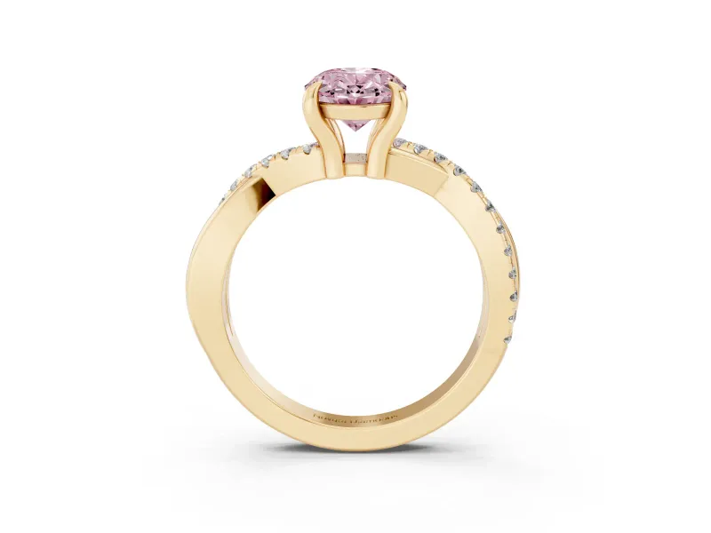 Oval Twist Engagement Ring Setting for a Fancy Pink Lab-Grown Diamond | Crossover Band | Yellow Gold