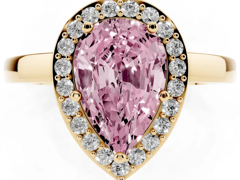 Pear-Shaped Thin Halo Engagement Ring Setting for a Fancy Pink Lab-Grown Diamond | Slim Plain Band | Yellow Gold
