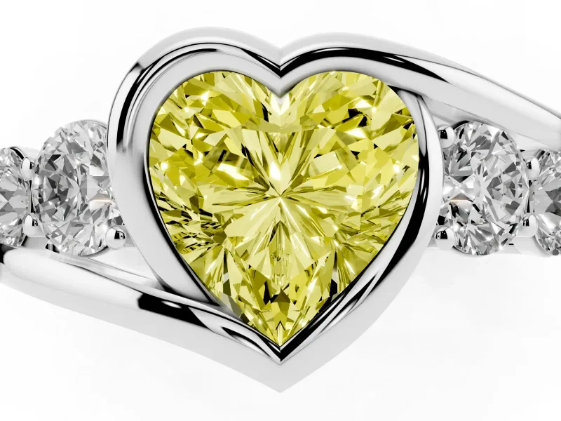 Heart-Shaped Engagement Ring Setting for a Fancy Yellow Lab-Grown Diamond | Bezel | Sterling Silver