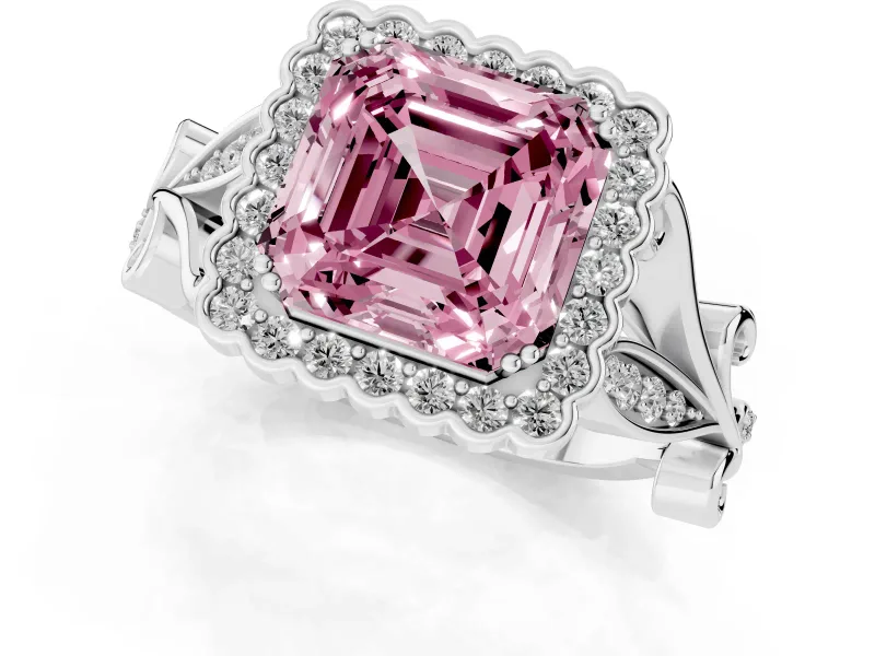 Asscher Cut Leaf Halo Engagement Ring Setting for a Fancy Pink Lab-Grown Diamond | Platinum