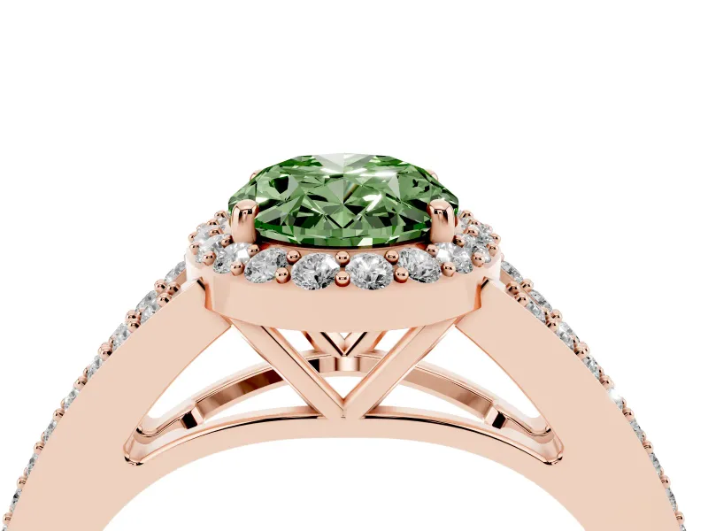 Oval Split Shank Halo Engagement Ring Setting for a Fancy Green Lab-Grown Diamond | Rose Gold