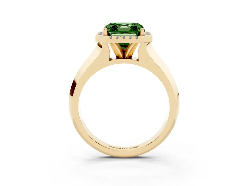 Asscher Cut Halo Engagement Ring Setting for a Fancy Green Lab-Grown Diamond | Yellow Gold