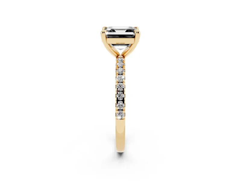 Asscher Cut Pavé Solitaire Engagement Ring Setting for a Black Center | Yellow Gold