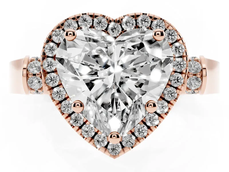 Heart-Shaped Halo Engagement Ring Setting | Pointed Pave Shoulders | Rose Gold
