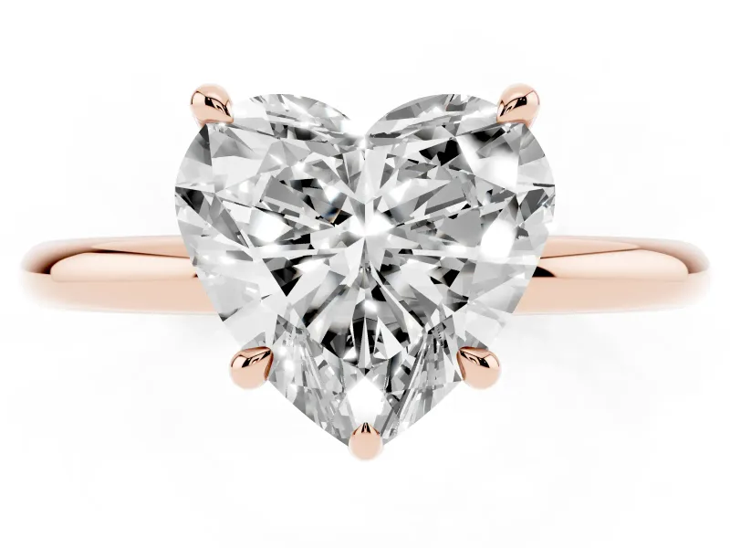 Heart Cut Diamond Solitaire Ring Set in Rose gold with Thin Band and Prong Setting