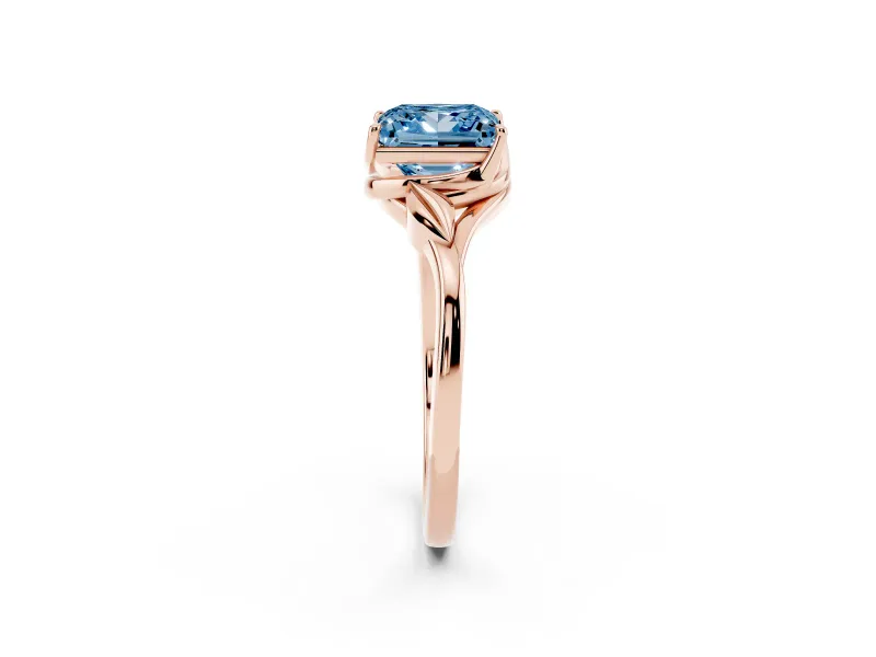 Princess Cut Leaf Bypass Solitaire Engagement Ring Setting for a Fancy Blue Lab-Grown Diamond | Rose Gold