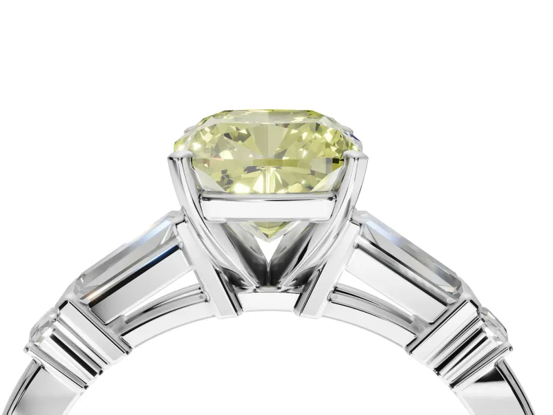 Cushion Cut Tapered Baguette Engagement Ring Setting for a Fancy Yellow Lab-Grown Diamond | Platinum