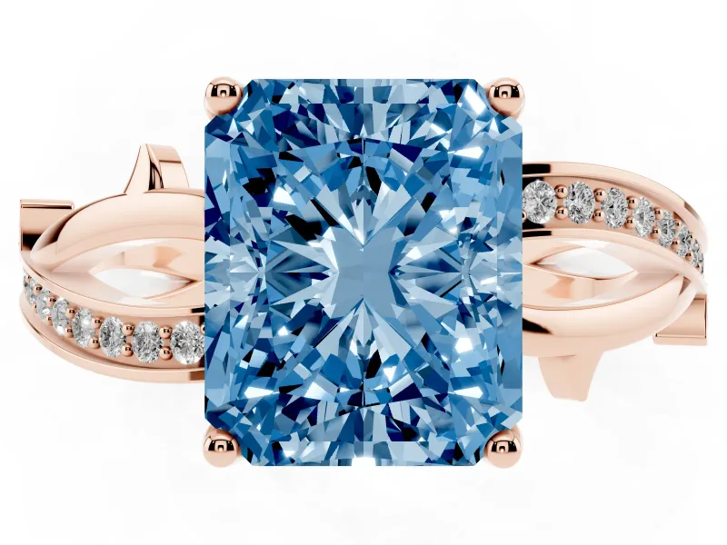 Radiant Cut Twisted Pavé Engagement Ring Setting for a Fancy Blue Lab-Grown Diamond | Pavé and Plain Strands | Rose Gold