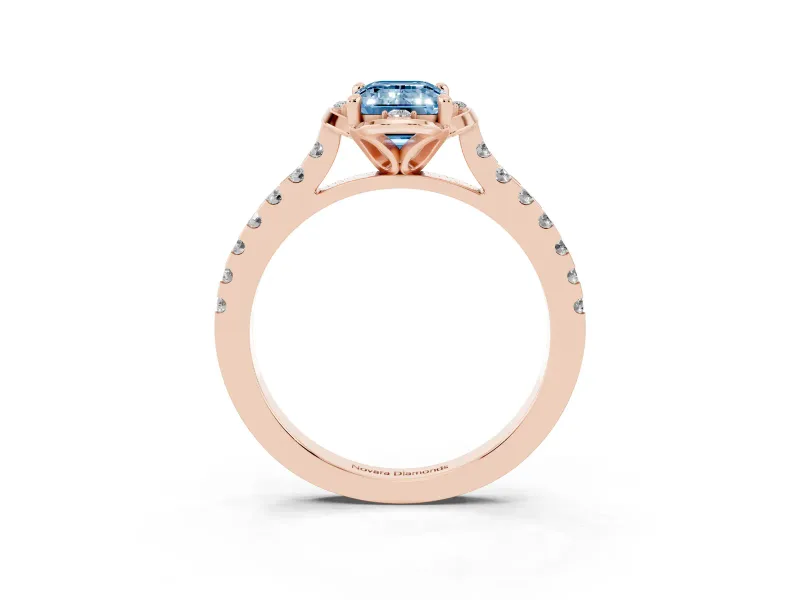 Emerald Cut Floral Petal Engagement Ring Setting for a Fancy Blue Lab-Grown Diamond | Petal Accents | Rose Gold