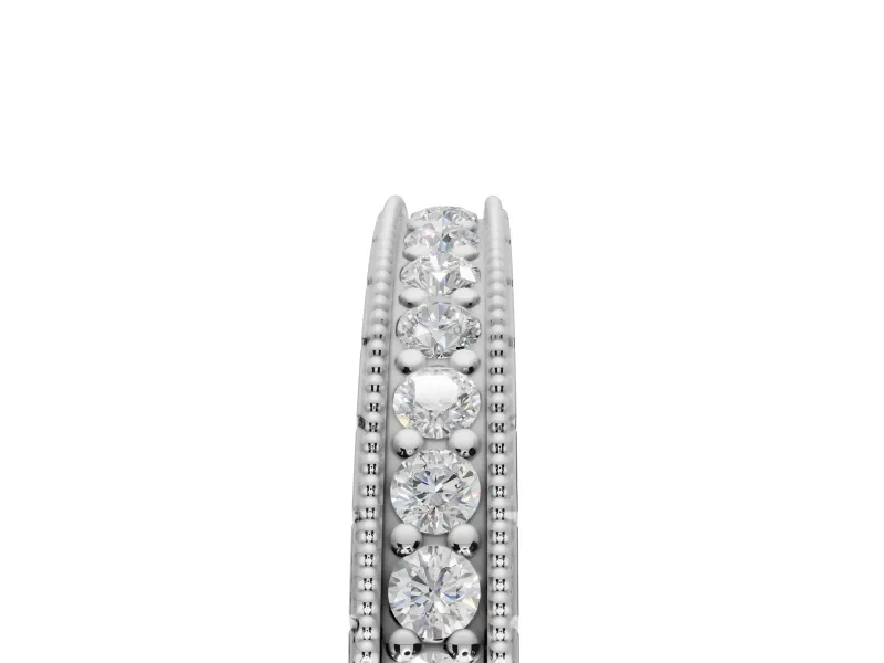 Round Lab-Grown Diamond Milgrain Pavé Eternity Band | Carved Side Walls | White Gold
