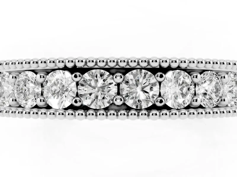 Round Diamond Pavé Chevron Band Set in White gold with Milgrain Edges