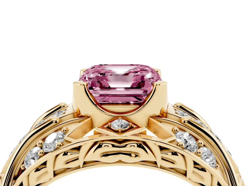 Asscher Cut Art Deco Engagement Ring Setting for a Fancy Pink Lab-Grown Diamond | Yellow Gold