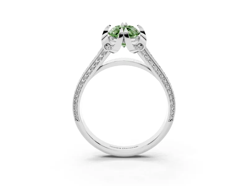 Fancy Green Marquise Cut Diamond Pavé Split Shank Solitaire Ring Set in Platinum with Prong Setting