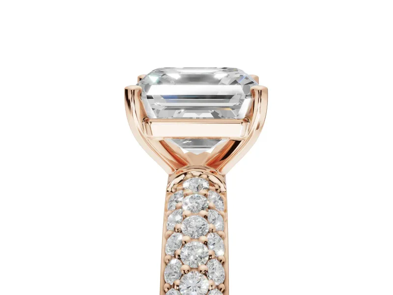 Asscher Cut Pavé Solitaire Engagement Ring Setting | Domed Pavé Band | Rose Gold