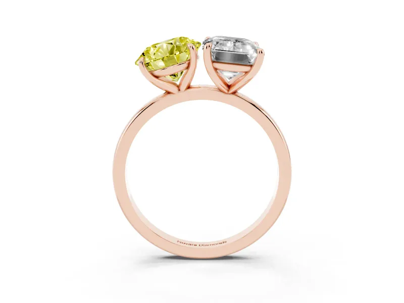 Fancy Yellow Round Cut and Emerald Cut Toi Moi Ring Set in Rose gold with Prong Setting