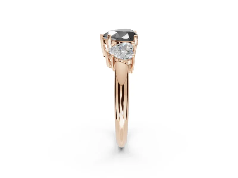 Heart-Shaped 3 Stone Engagement Ring Setting for a Black Center | Rose Gold