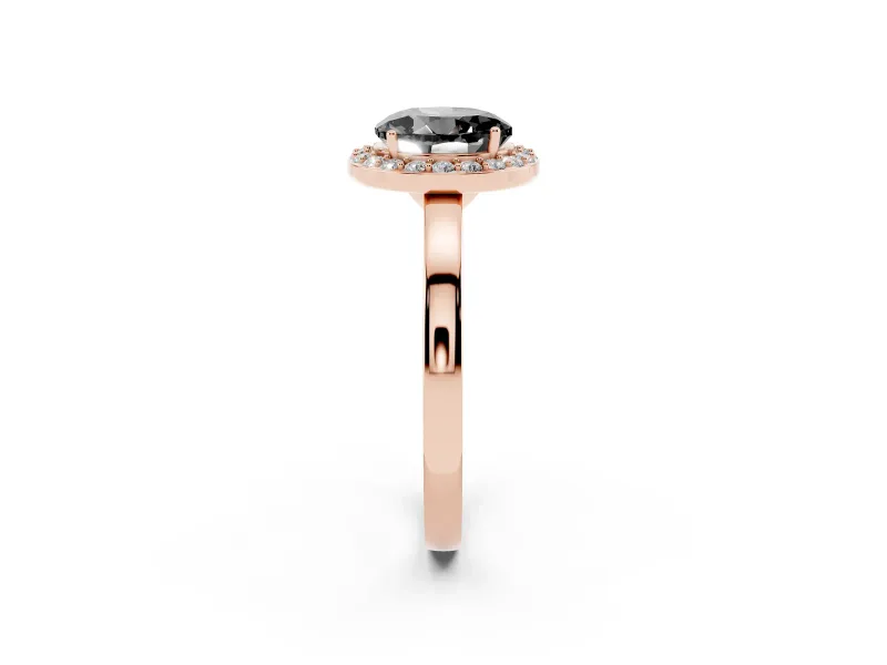 Fancy Black Round Cut Diamond Halo Ring Set in Rose gold with Solitaire Band and Prong Setting