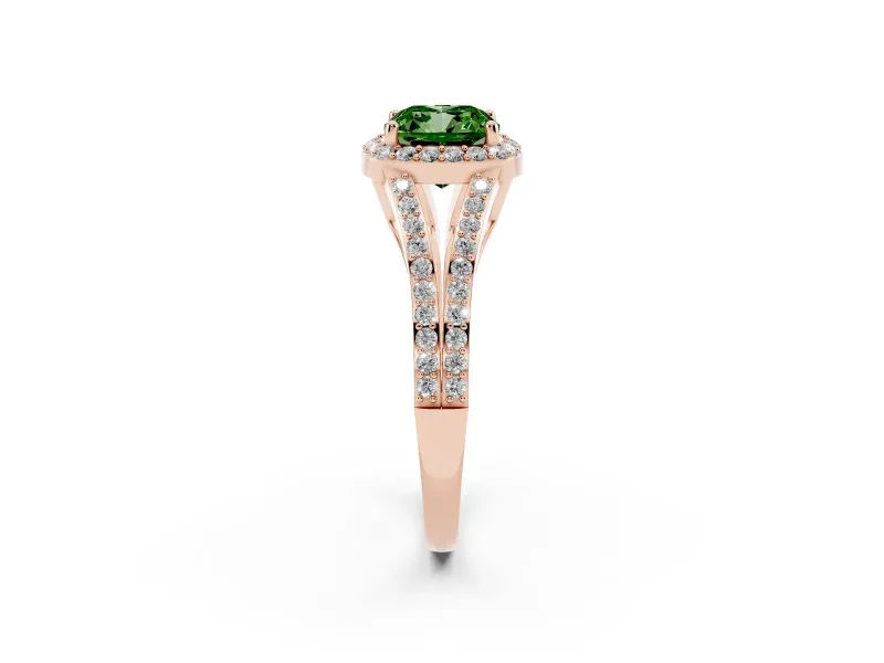 Cushion Cut Split Shank Halo Engagement Ring Setting for a Fancy Green Lab-Grown Diamond | Rose Gold