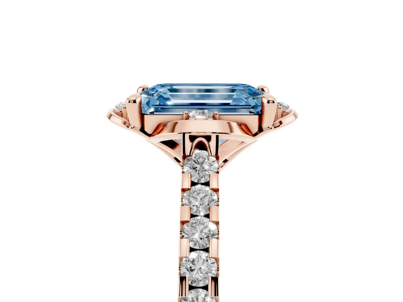 Emerald Cut Floral Petal Engagement Ring Setting for a Fancy Blue Lab-Grown Diamond | Petal Accents | Rose Gold