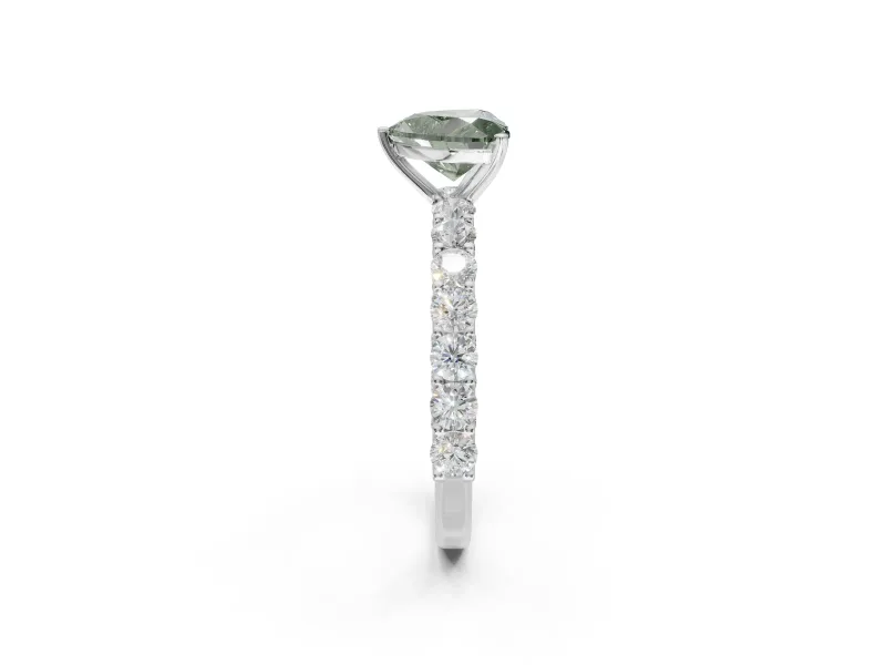 Heart-Shaped Shared Prong Engagement Ring Setting for a Fancy Green Lab-Grown Diamond | White Gold