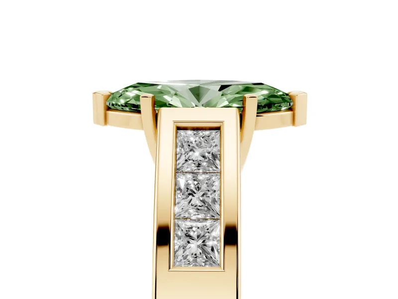 Marquise Channel-Set Engagement Ring Setting for a Fancy Green Lab-Grown Diamond | Yellow Gold