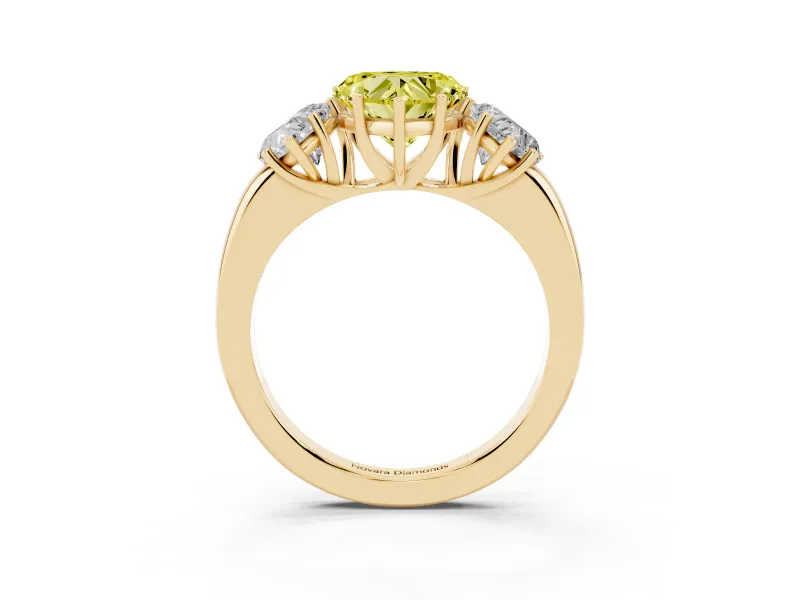 Heart-Shaped Three Stone Engagement Ring Setting for a Fancy Yellow Lab-Grown Diamond | Yellow Gold - Design NV-24844